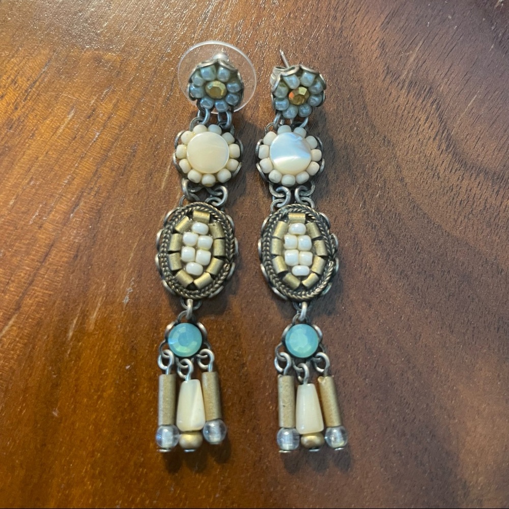 Ayala Bar beaded cream, yellow and light green earrings